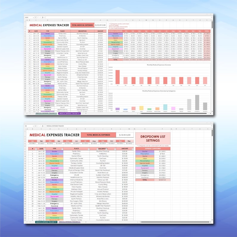 Medical Expenses Tracker Excel Google Sheets | Bill Organizer Tax ...