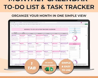 To-Do List Calendar & Task Tracker Calendar Editable Spreadsheet | Productivity Calendar for Excel Google Sheets Digital Monthly Planner