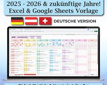One Page Annual Planner, 12 Month Calendar Spreadsheet, Excel Google Sheets Monthly Overview, Editable Yearly Organizer
