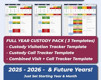 Track Missed Custody Calls, Custody Communication Log, Court-Approved Visitation Sheet, Excel Template for Divorced Parents, Custody Planner