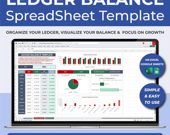 General Ledger Accounting Template | Editable Excel & Google Sheets Ledger | Business Expense Tracker Spreadsheet | Bookkeeping Ledger