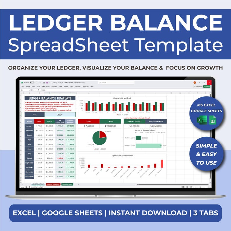 General Ledger Accounting Template | Editable Excel & Google Sheets ...
