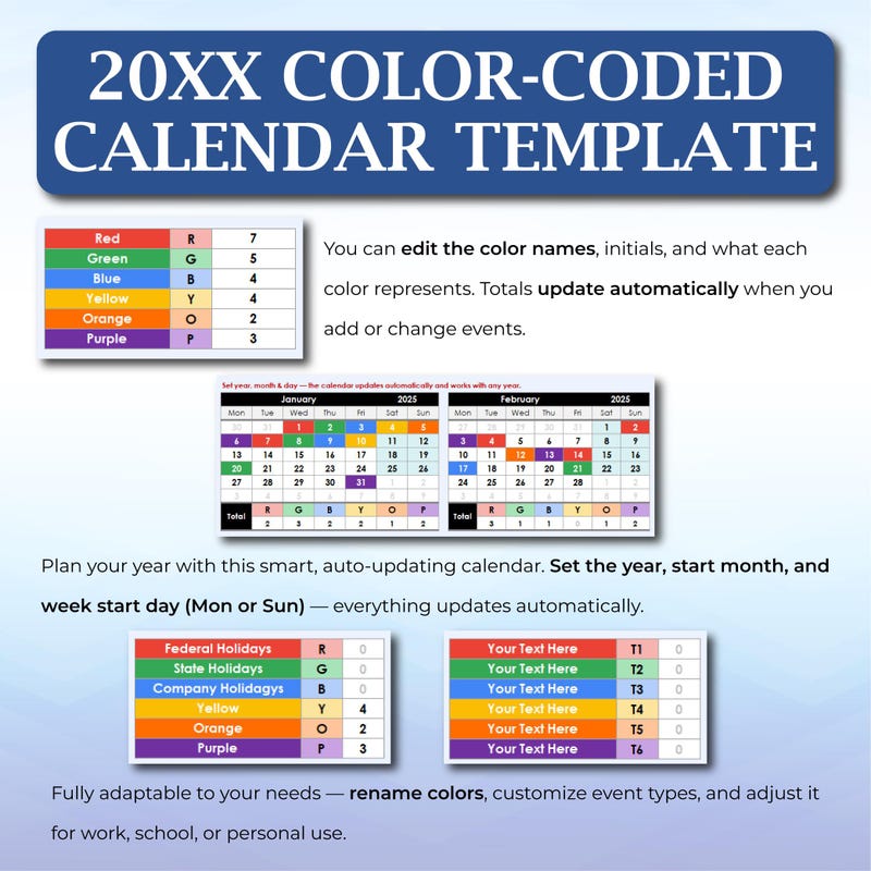 Color Coded Schedule - Etsy