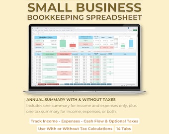 Small Business Bookkeeping Spreadsheet, Income Expense Tracker, Cash Flow & Sales Tax Template, Financial Tracker, Excel Google Sheets