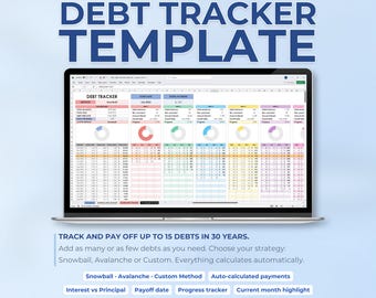 Debt Tracker Spreadsheet, Excel Google Sheets, Debt Payoff Planner, Snowball Avalanche Method, Budget Template, Interest Calculator