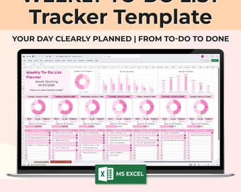 Weekly To-Do List Excel Template | Daily & Weekly To-Do Tracker | Automatic Progress Charts | Productivity Planner | Excel Spreadsheet