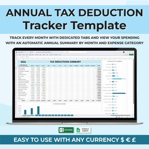 Business Expense & Tax Record Spreadsheet, Deduction Log for Freelancers, Annual Tax Planning Worksheet, Finance Tracker Excel Google Sheets