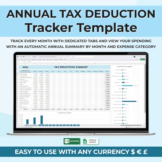 Business Expense & Tax Record Spreadsheet, Deduction Log for Freelancers, Annual Tax Planning Worksheet, Finance Tracker Excel Google Sheets