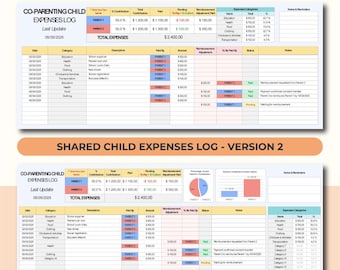 Divorce Expense Tracker, Shared Expenses Log for Parents, Co Parenting Finance Spreadsheet, Child Custody Costs Tracker Excel Google Sheets