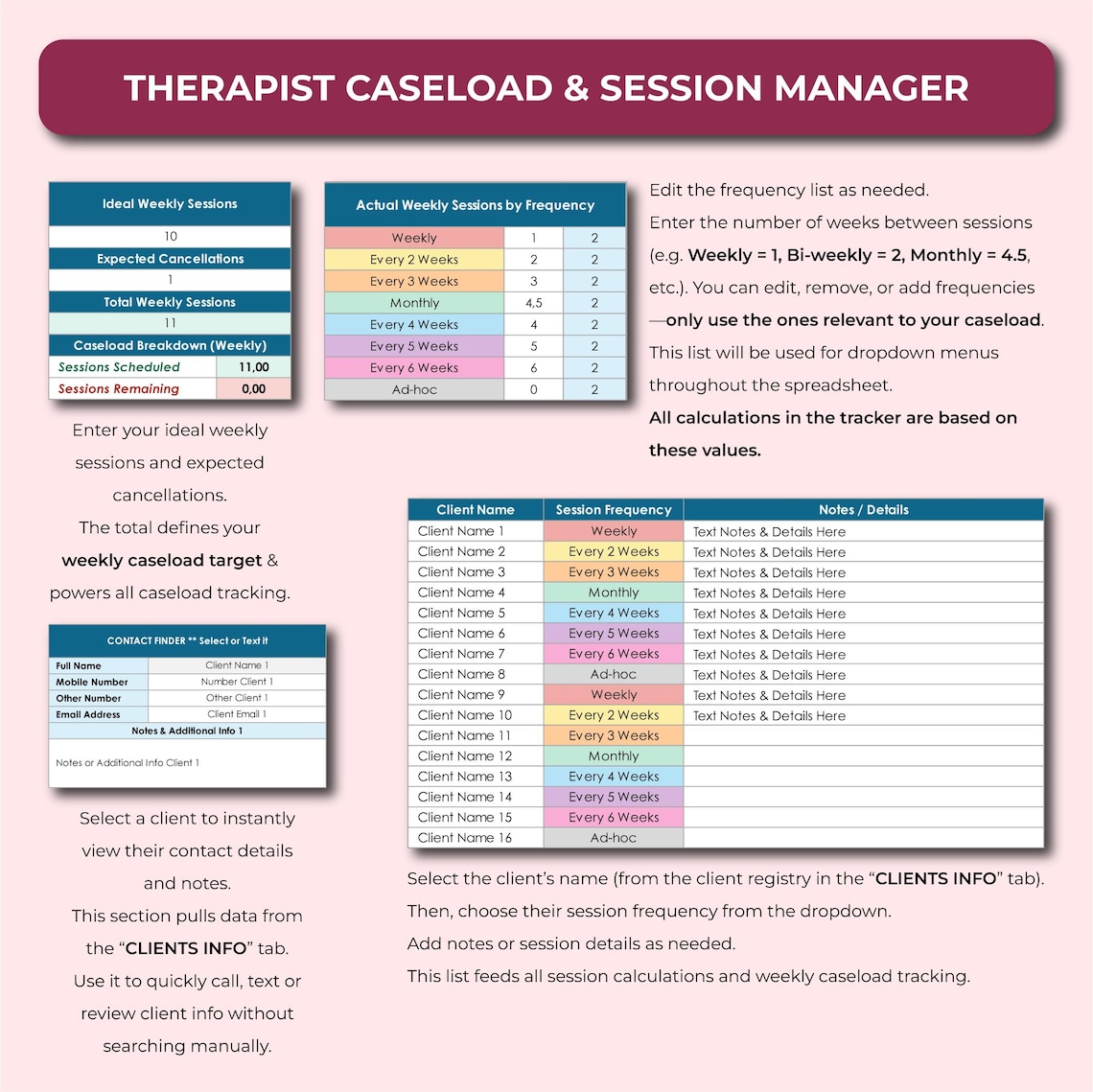 Therapist Caseload Tracker Template, Caseload Tracker Spreadsheet for ...
