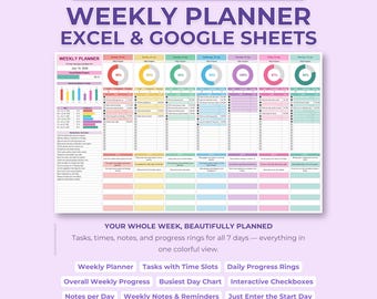Excel Google Sheets Weekly Planner | Family Schedule & To-Do List Template with Time Slots
