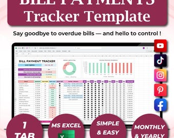 Bill Payment Tracker Excel, Bill Tracker Spreadsheet, Monthly Bills Budget Template Excel, Payment Planner Template, Home Bills Organizer