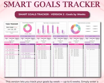 Goal Tracker Excel Template for SMART Goals, Habit Tracking, Task Management Sheet, Digital Goal Setting, Weekly Planner & Progress Tracker