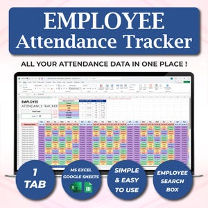 Employee Attendance Tracker Excel Template, Human Resources Attendance Log Sheet, Absence Tracker, HR Templates, Employee Management Office