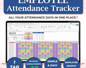 Employee Attendance Tracker Excel Template, Human Resources Attendance Log Sheet, Absence Tracker, HR Templates, Employee Management Office