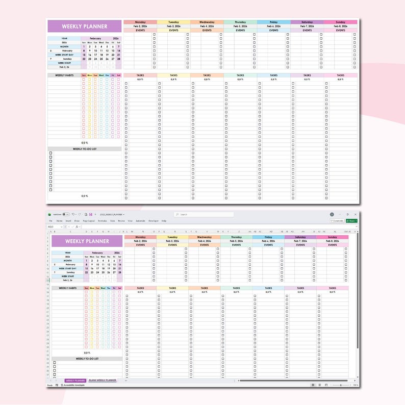 ADHD Weekly Planner Excel, Google Sheets Planner, Productivity Spreadsheet, Habit Tracker, To Do List, Focus Weekly Planner Template