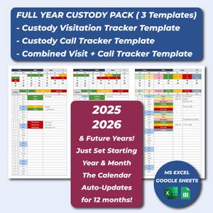 Custody Tracker, Coparenting Visitation Log, Parenting Planner, Custody Calendar, Court Planner, Excel Sheet, Child Tracker, Shared Custody