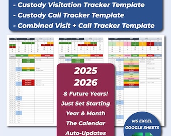 Custody Tracker, Coparenting Visitation Log, Parenting Planner, Custody Calendar, Court Planner, Excel Sheet, Child Tracker, Shared Custody