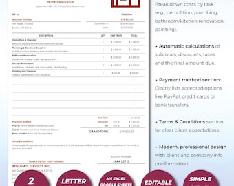 Construction Estimate Template, Contractor Quote Spreadsheet, Renovation Budget Planner, Job Costing Excel Google Sheets