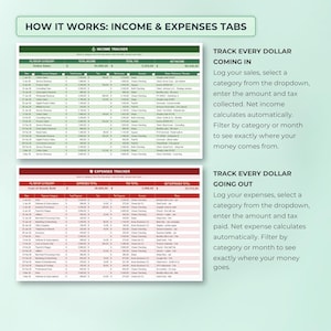Small Business Bookkeeping Spreadsheet, Income Expense Tracker, Profit Dashboard, Sales Tax, Excel Budget Template, Annual Monthly Overview