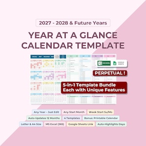 Excel-kalenderspreadsheet, Google Sheets-sjabloon voor een jaarplanner 2027 2028