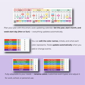 Family Calendar Excel Google Sheets Template, Birthday Calendar, Event Planner, Holiday Schedule, Family Trip Calendar, Annual Organizer