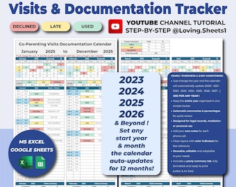 Co-Parenting Custody Calendar Template | 12-Month Visit & Documentation Tracker | Shared Parenting Planner | Custody Schedule Log | Excel
