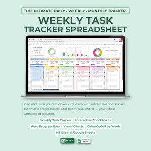 Kalkylblad för veckovis uppgiftsplanering | Att-göra-lista och uppgiftsspårare | Excel Google Sheets-mall