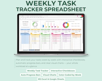 Weekly Task Planner Spreadsheet | To-Do List & Task Tracker | Excel Google Sheets Template