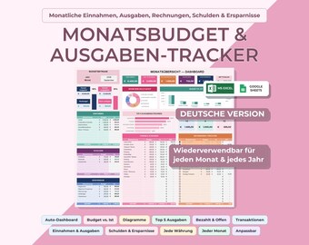 Budgetplaner Excel & Google Sheets | Finanzübersicht Vorlage, Einnahmen Ausgaben Tracker