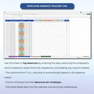 Employee PTO, Absence & Vacation Tracker | Excel Template for Leave of Absence, Time, Work Attendance and Team Tracker Spreadsheet