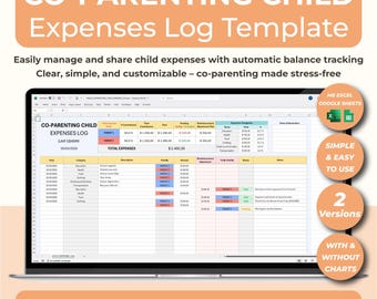 Co Parenting Child Expense Log, Shared Child Costs Tracker, Custody Expenses Spreadsheet, Split Child Expenses Excel Template Google Sheets