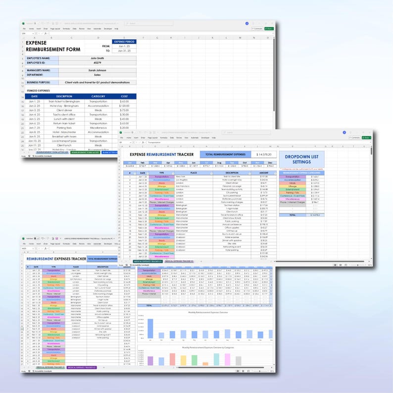 Travel Expense Log, Expense Reimbursement Tracker Spreadsheet Template, Employee Expense Report Template, Business Trip Expense Sheet