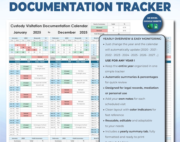 Co-parenting Documentation Sheet | Custody Documentation Sheet ...