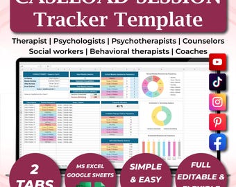 Therapist Caseload Tracker Template, Caseload Tracker Spreadsheet for Therapists, Therapist Caseload Planner & Tracker, Excel Google Sheets