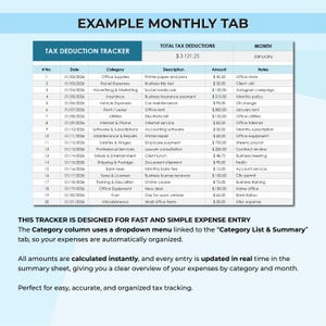 Business Expense & Tax Record Spreadsheet, Deduction Log for Freelancers, Annual Tax Planning Worksheet, Finance Tracker Excel Google Sheets