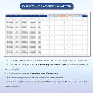 Employee PTO, Absence & Vacation Tracker | Excel Template for Leave of Absence, Time, Work Attendance and Team Tracker Spreadsheet