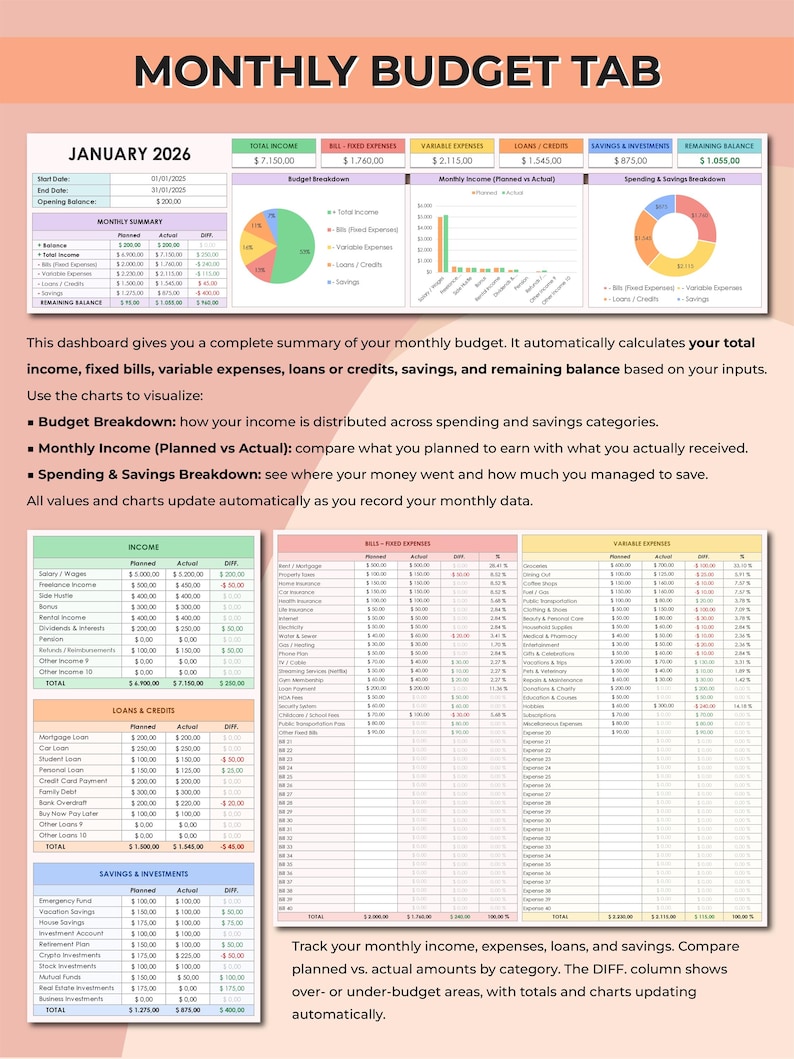 Simple 2026 Budget Planner, Excel & Google Sheets Budget Spreadsheet, Budget Paycheck Template, Excel Budget Template, Budget Tracker Sheet