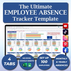 Employee PTO, Absence & Vacation Tracker | Excel Template for Leave of Absence, Time, Work Attendance and Team Tracker Spreadsheet
