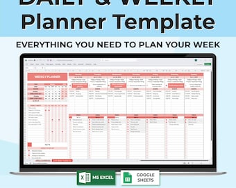 Weekly Planner Excel & Google Sheets Template, Productivity Planner Spreadsheet, Weekly Task Organizer, Goal Planning Sheet, To Do Planner