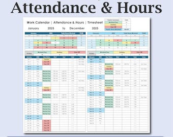 Work Hours Tracker | Excel & Google Sheets Timesheet Template | Employee Attendance Log | Editable Work Schedule Spreadsheet
