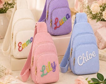 Regalo para hermandad, regalo para hermana mayor o menor, regalo para la vida griega, bolso cruzado de pana bordado personalizado
