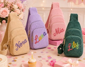 Regalo para damas de honor, bolso para despedida de soltera, bolso para el grupo de la novia, bandolera de boda de pana bordada personalizada