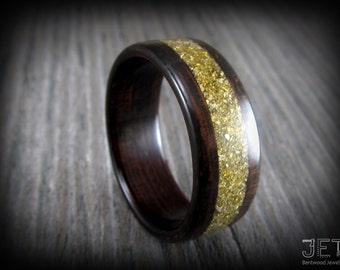 Bentwood Ring, Macassar Ebony Ring, with Gold Glass Inlay. Ebony Ring, Wood Ring, Silver Ring, Wedding Ring, Wedding Band, Anniversary Ring
