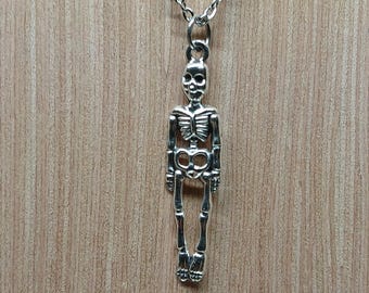 Free Shipping!! Halloween Skeleton Necklace, Halloween Jewelry, Human skeleton necklace, Skeleton pendant necklace, Silver Plated pendant