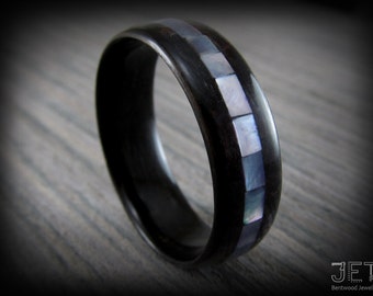 Ebony Bentwood Ring with Real Solid Mother of Pearl Tile Inlay. "Custom Made to Order".