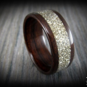 Steam Bentwood Ring, Dark Rosewood with Wide Silver Glass Inlay. Captivating and extremely durable ring. Custom Made for Everyday Wear!