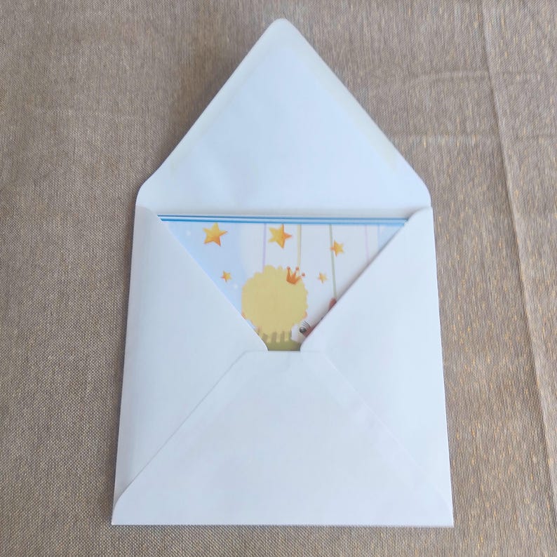 Carte Naissance, Anniversaire, Félicitations – Petit Prince et renard personnalisée – Fait main – Cadeau enfant original – Avec enveloppe image 4