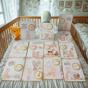 Cartes étapes bébé fille ma première année en papier, pour immortaliser les premiers mois de bébé version Lullaby