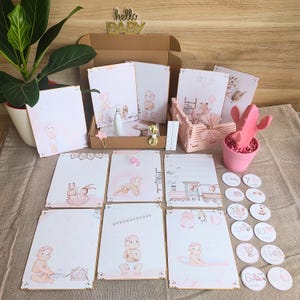 Coffret activité manuelle kit scrapbooking - DIY débutant avec tutoriel - Création 12 cartes étapes photos fille - Cadeau naissance bébé